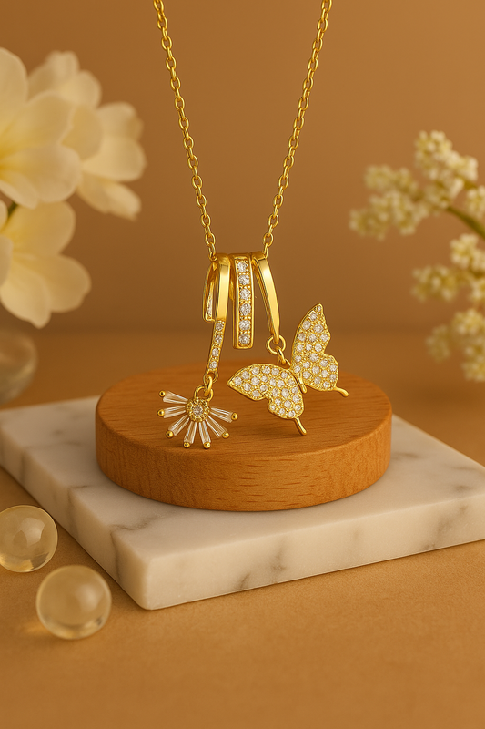 Golden Flutter Bloom Pendant Set