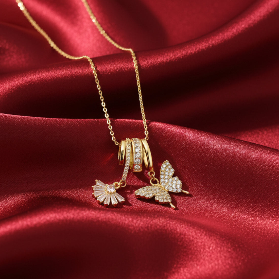 Golden Flutter Bloom Pendant Set
