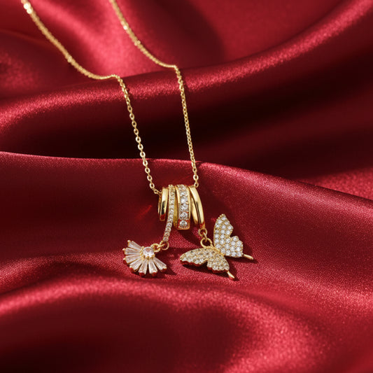 Golden Flutter Bloom Pendant Set