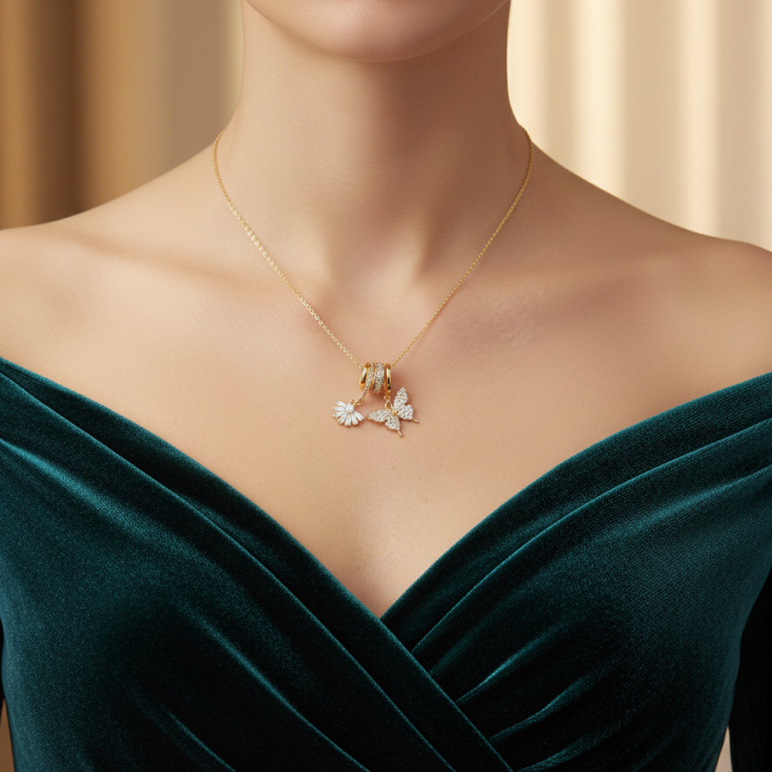 Golden Flutter Bloom Pendant Set