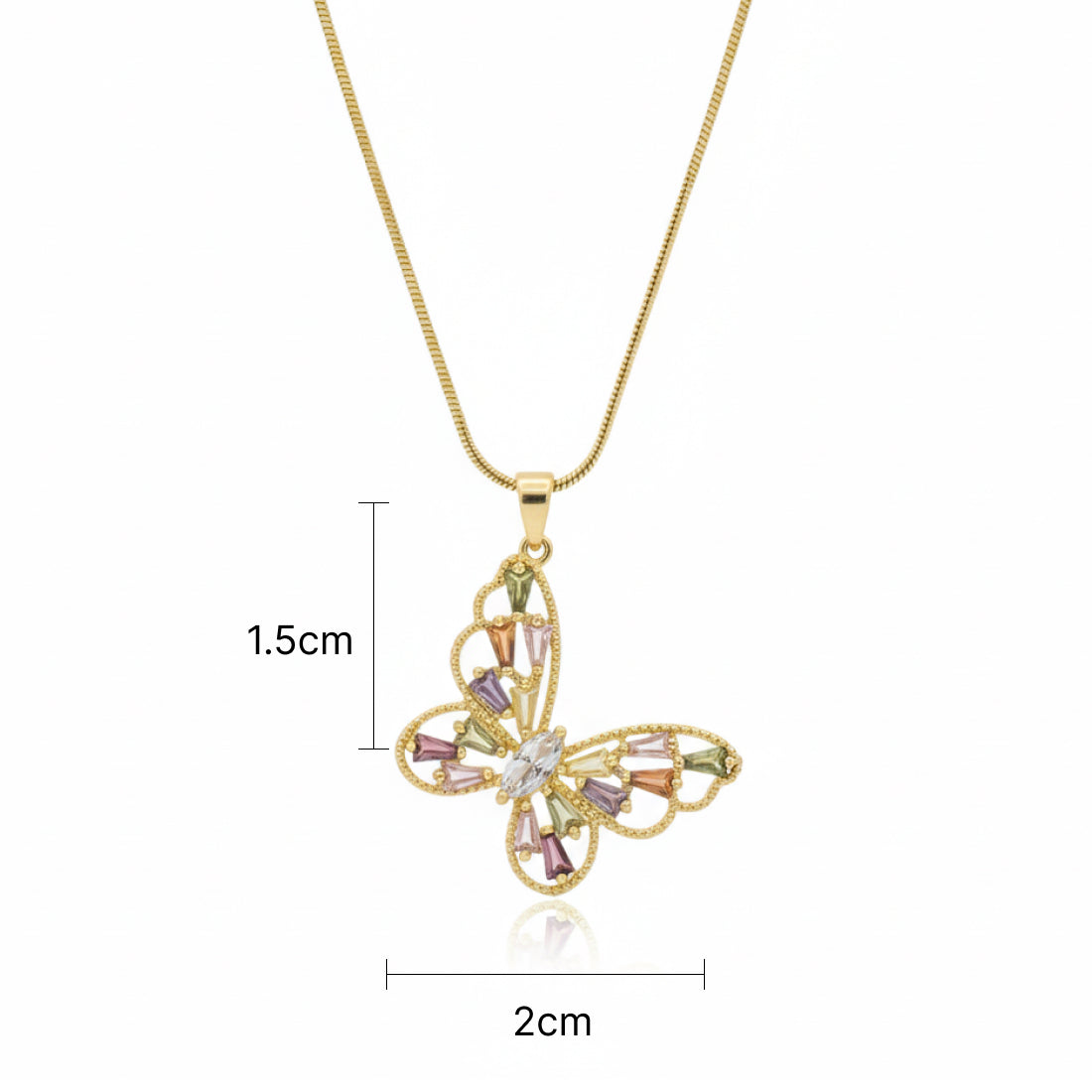 Tricolor Zirconia Butterfly Necklace