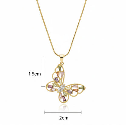 Tricolor Zirconia Butterfly Necklace