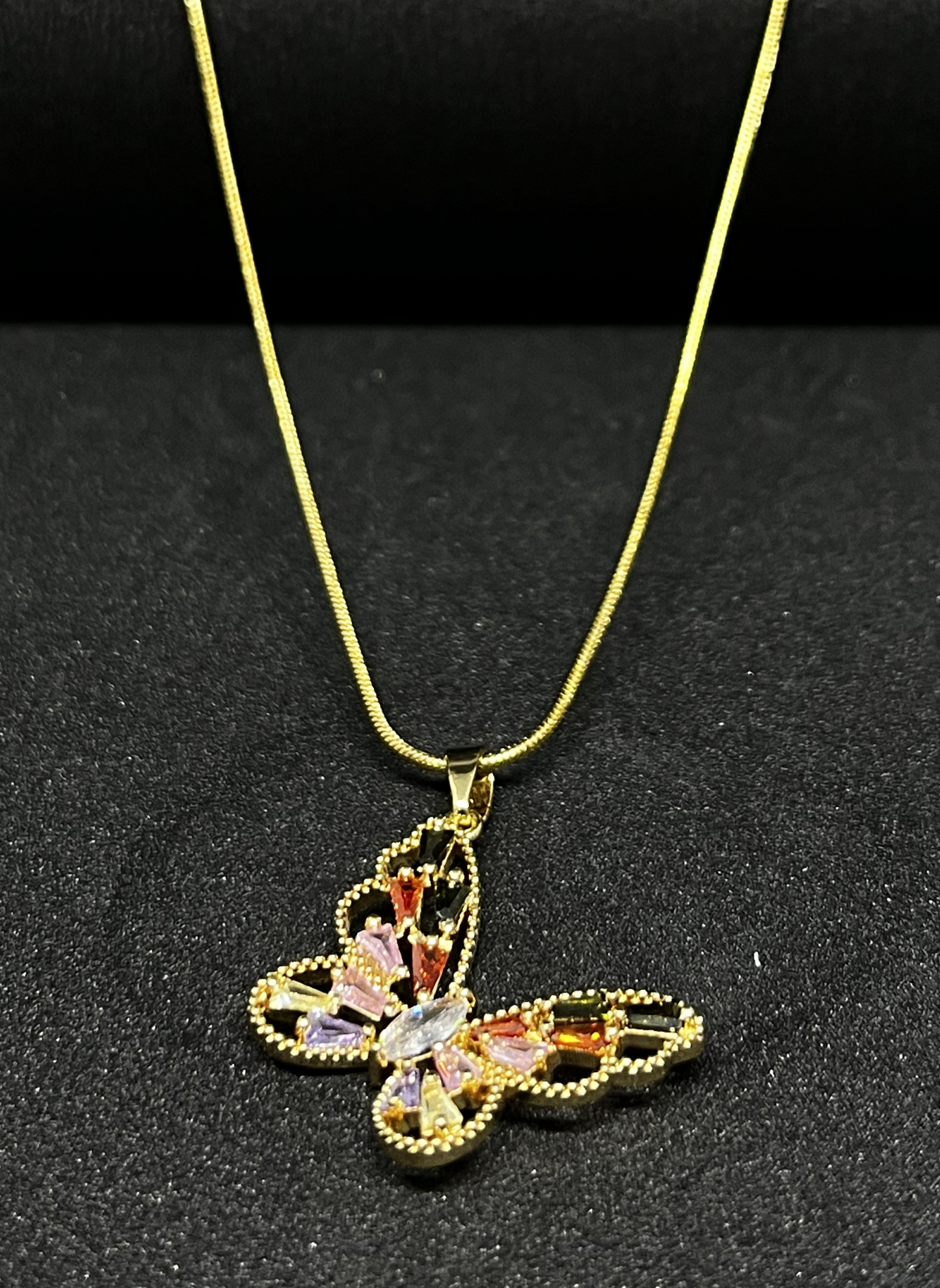 Tricolor Zirconia Butterfly Necklace