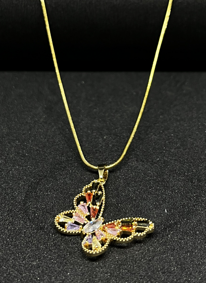Tricolor Zirconia Butterfly Necklace