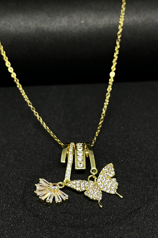 Golden Flutter Bloom Pendant Set